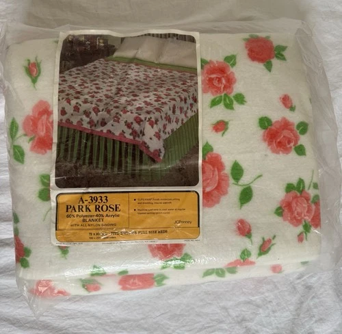 JCPenney Park Rose 72 X 90 Blanket Acrylic/Polyester Twin Satin Edge New