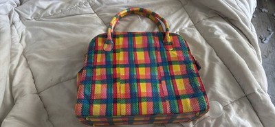 Carlos Falchi Plaid Snakeskin Handbag,  15 in., w. 12 in., d. 5 in. New.