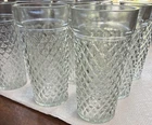 RARE VINTAGE Anchor Hocking DIAMOND CUT Glass Iced Tea 6” Tumbler Set Of 9