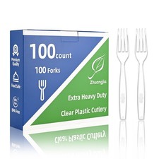 100 Count Extra Heavy Duty Clear Plastic Forks Disposable, BPA-Free, Heat Res...