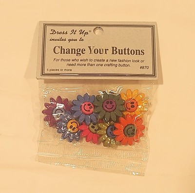 Dress it Up Vintage Flat Back Shank Buttons Smiling Flowers -8 Different Colors 