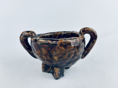 Pottery Bowl Mottled Brown Drip Glaze With Handles - Handmade Small Vessel Cup