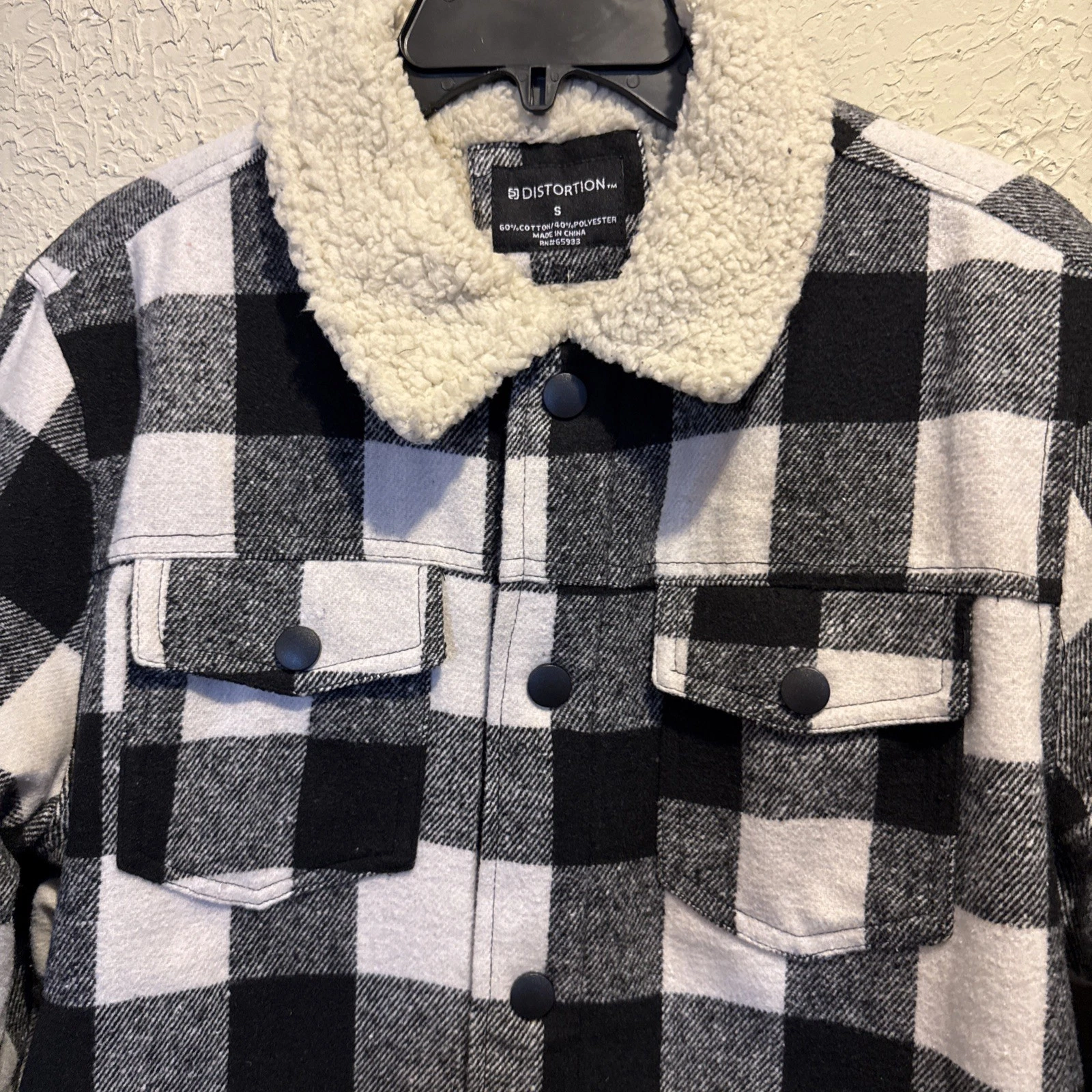Distortion Unisex Wool Flannel Jacket Size Small Plaid 2 Side Pocket NEW - product detail image 3