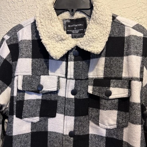 Distortion Unisex  Wool Flannel Jacket Size Small Plaid 2 Side Pocket NEW image 3