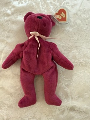 RARE 1993 Cranberry Teddy Beanie Baby - Style 4056 - 3rd Gen HT / 1st Gen TT