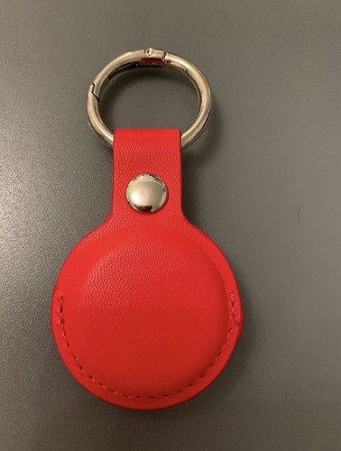 Apple AirTag Compatible Holder Case Red Faux Leather Keyring Popper Closure - Zdjęcie 2 z 4