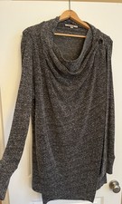 Flax Gray Long Tunic Cowl Neck Wrap Button Accent Sweater Soft Cozy Women  s XL 