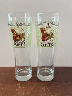 Saint Arnold Set of 2 Beer Pilsner Pint Glasses Breweriana Unique Rare Find