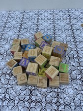 Vintage Wooden Alphabet Building Blocks Children's Learning Toy Lot of 38