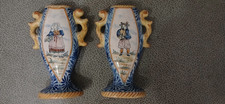 ancienne paire de vase faïence Malicorne Béartrix Pouplard fleur de lys