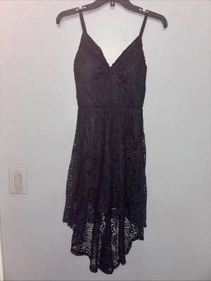 Navy Blue Sleeveless High/low Lace Dress With Spaghetti Straps Built In Bra  Sm | eBay