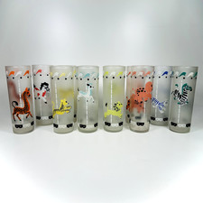 Vintage Libbey Circus Animals Frosted Glasses...