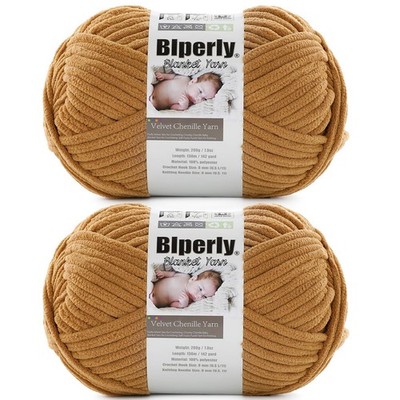 6 Super Bulky Chenille Yarn for Crocheting, Brown Chunky 2 Skeins, Camel