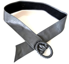 80s Leather Cinch Belt Gray Size Medium Waist Slide Leather Wrap Oval Buckle USA