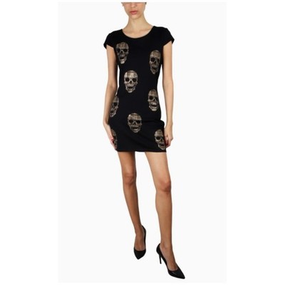 Philipp Plein Black Crystal Embellished Skull Mini Bodycon Dress Size XS 