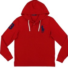 Polo Ralph Lauren Mens Red Long Sleeve Hoodie Polo Shirt Big Pony  3 Sz M Prep