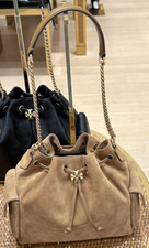 Tory Burch Charlie Quilted Suede Drawstring Shoulder Bag Toffee Leather