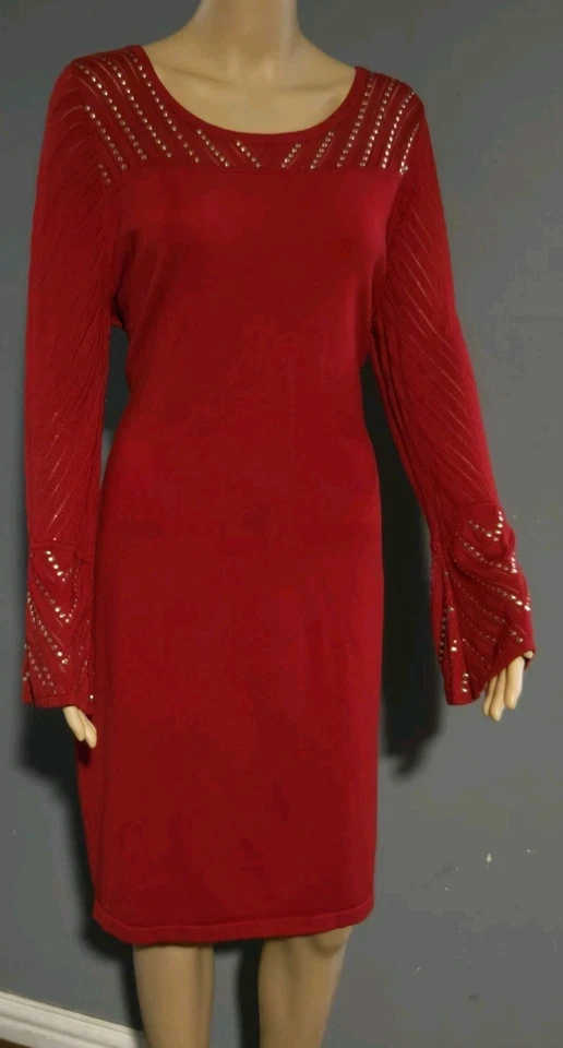 Vestido suéter de mujer Calvin Klein rojo manga campana talla XL  Foto 3 de 4