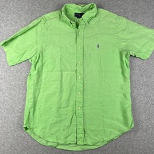Ralph Lauren 100% Linen Short Sleeve Button Shirt Large Classic Fit Green Pony