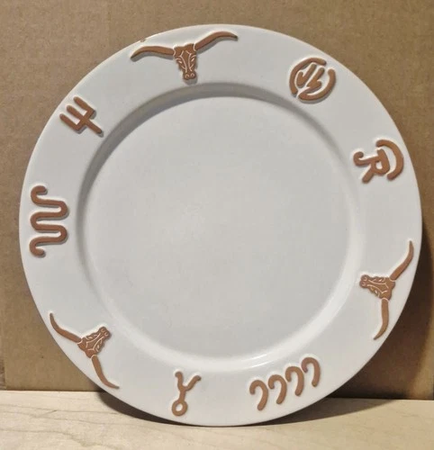 Frankoma Oklahoma USA King Ranch White 10.5" Dinner Plate Texas Longhorn Pottery