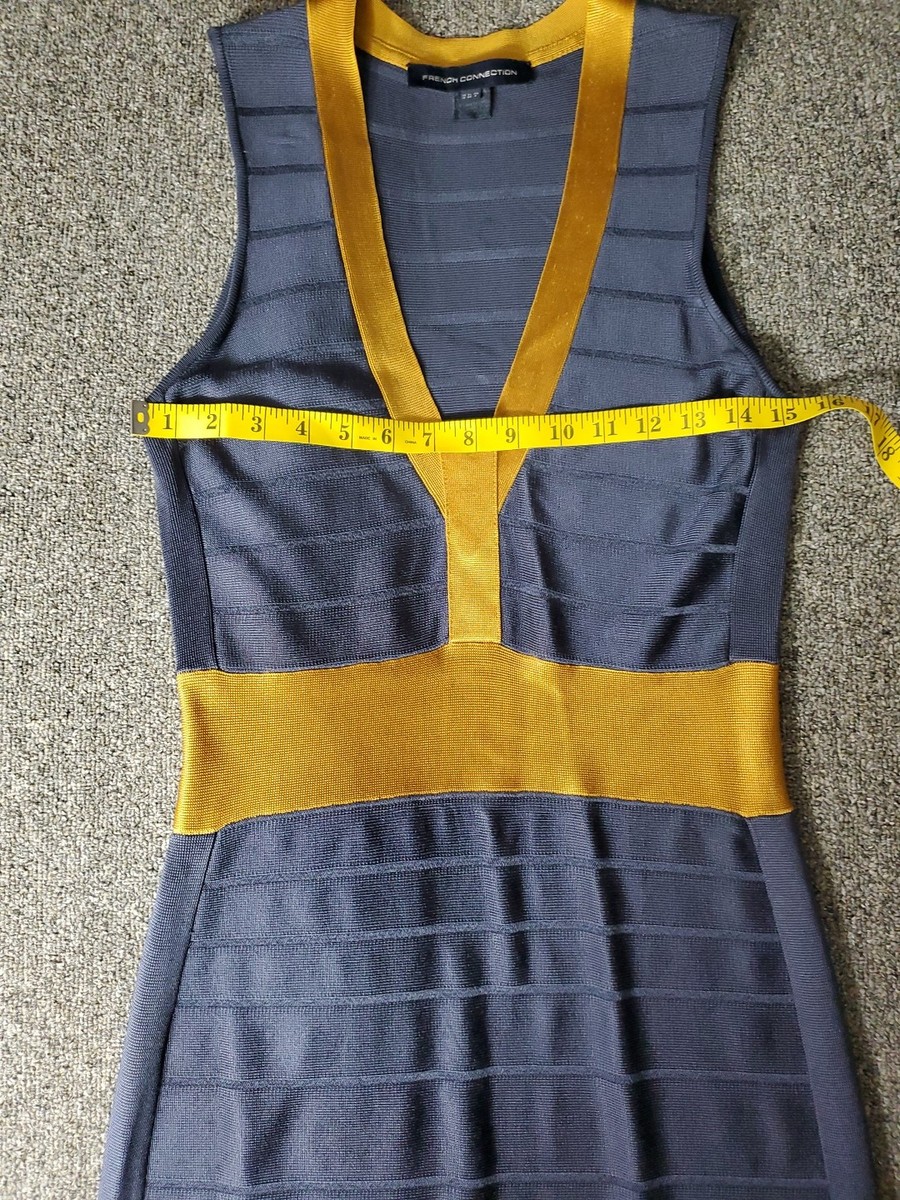 French Connection Bodycon Bandage Mini Dress Navy Blue Gold Color Block Sz8  | eBay