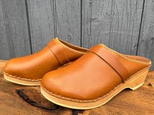BASTAD Scarpa Zoccoli Uomo (45/11.5-12) Pelle Marrone Slip-On Legno Cinturino Svezia