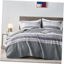 Full/Queen Quilt Bedding Set, White and Full/Queen 3-Piece Set Light Grey