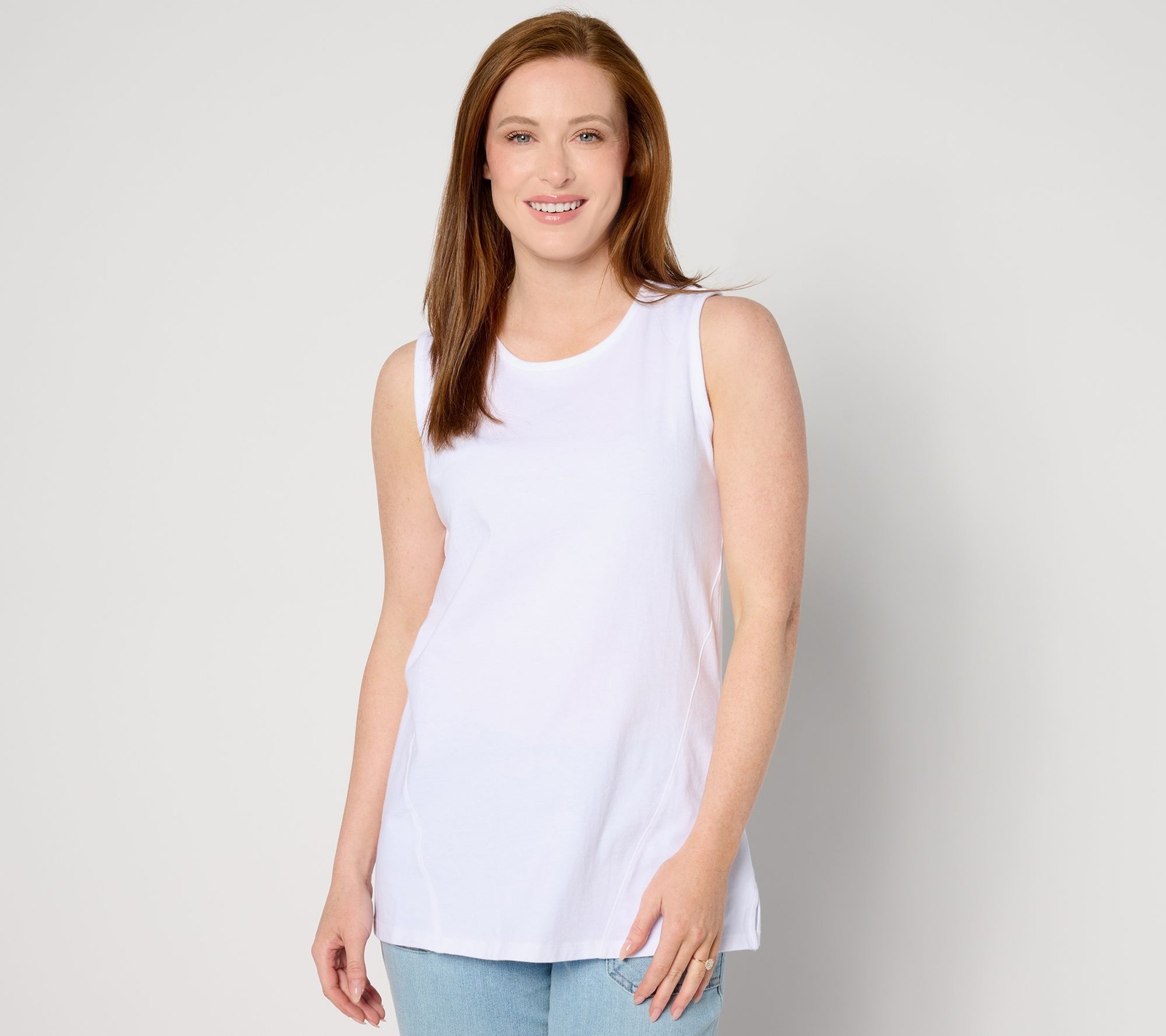 Denim & Co. Women's Top Petite PS Essentials True Cotton Jersey White A633283