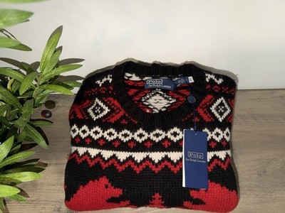 Polo Ralph Lauren Men's Sweater Pullover Polar Bear Black/Red/White Medium NWT