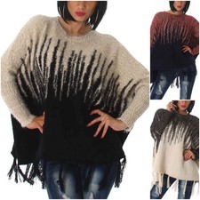 Poncho Pullover Glitzer Fledermausärmel Fransen Flügel Streifen 36 38 40