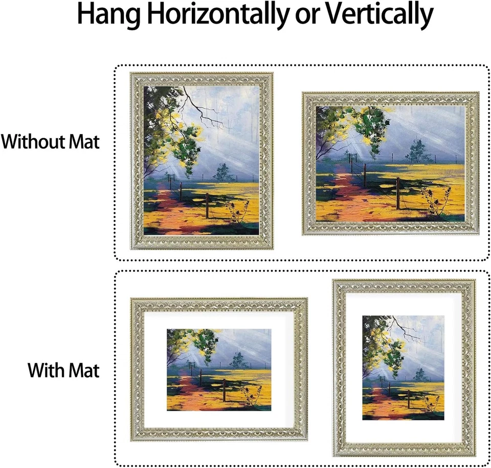 , Marco de fotos con acabado ornamentado 11X14, color beige plateado, con tapete blanco para 8X10 P Foto 4 de 4