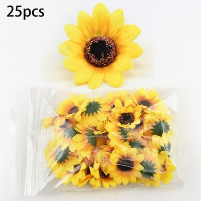25 Stück Künstliche Sonnenblume Kunstblumen Köpfe Haus Garten Party Dekoration 7 cm