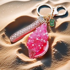 Candy Color Shell Conch Keychain, Full Rhinestone Bling Metal, Car Bag Charm