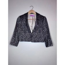Eliza J Lace Cropped Blazer Black Floral Open Front Petite 4P
