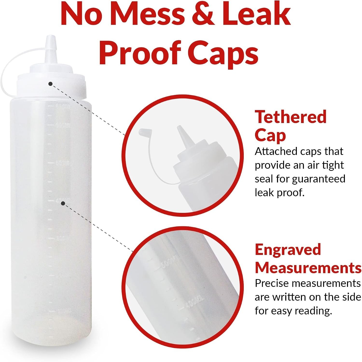 Tethrd Plastic Squeeze Bottles, 24 oz. | 10 Pack | Clear w/Tethered Caps | eBay