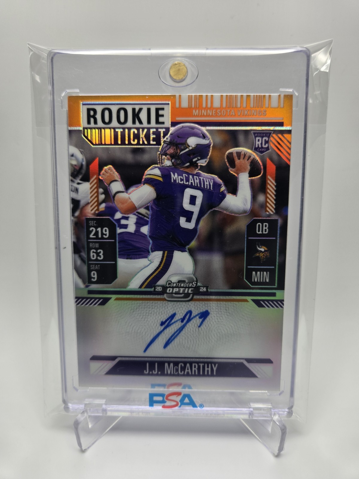 2024 Contenders Optic JJ McCarthy Rookie Ticket RPS Auto RC Orange Prizm #24/50