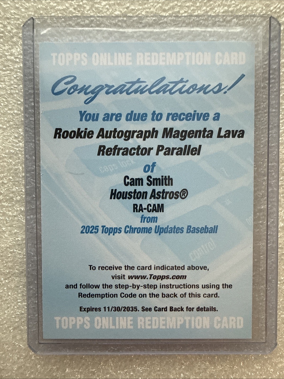 2025 Topps Chrome - Rookie Autographs Cam Smith Redemption Card