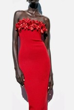 ZARA RED KNIT MIDI FLORAL DRESS 3D ref 3920/720