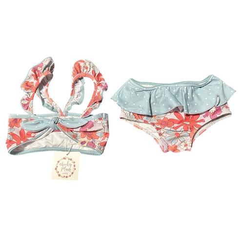Frecher Pflaumen Badeanzug Kleinkind Mädchen 18-24m Neu mit Etikett Blumen Boho Zweiteiler - Bild 1 von 6