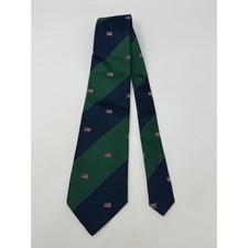 Polo Ralph Lauren Silk Tie Navy Green Stripe American Flag Handmade Made in USA