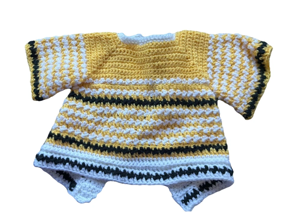 Cárdigan suéter bebé tejido a mano amarillo blanco negro vintage hecho a mano Foto 2 de 4