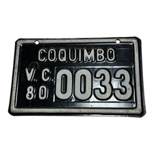 Original 1980 Chile Coquimbo VC Permit Motorcycle License Plate #0033 Low Number