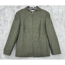 Vintage Anne Klein Blazer Womens 12 Wool Tweed Office Zip Structured Preppy