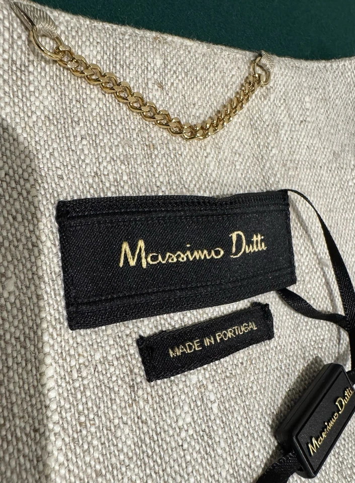 Massimo Dutti Beige 100% Linen Coat with Embellished Belt UK8 EU36 Fitted Style - Image 3 of 4