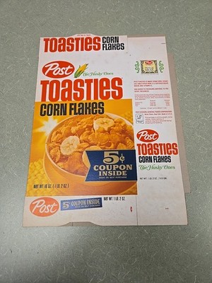 Post Toasties Corn Flakes Cereal Box, Unused Factory Flat, Lunch Kit Offer