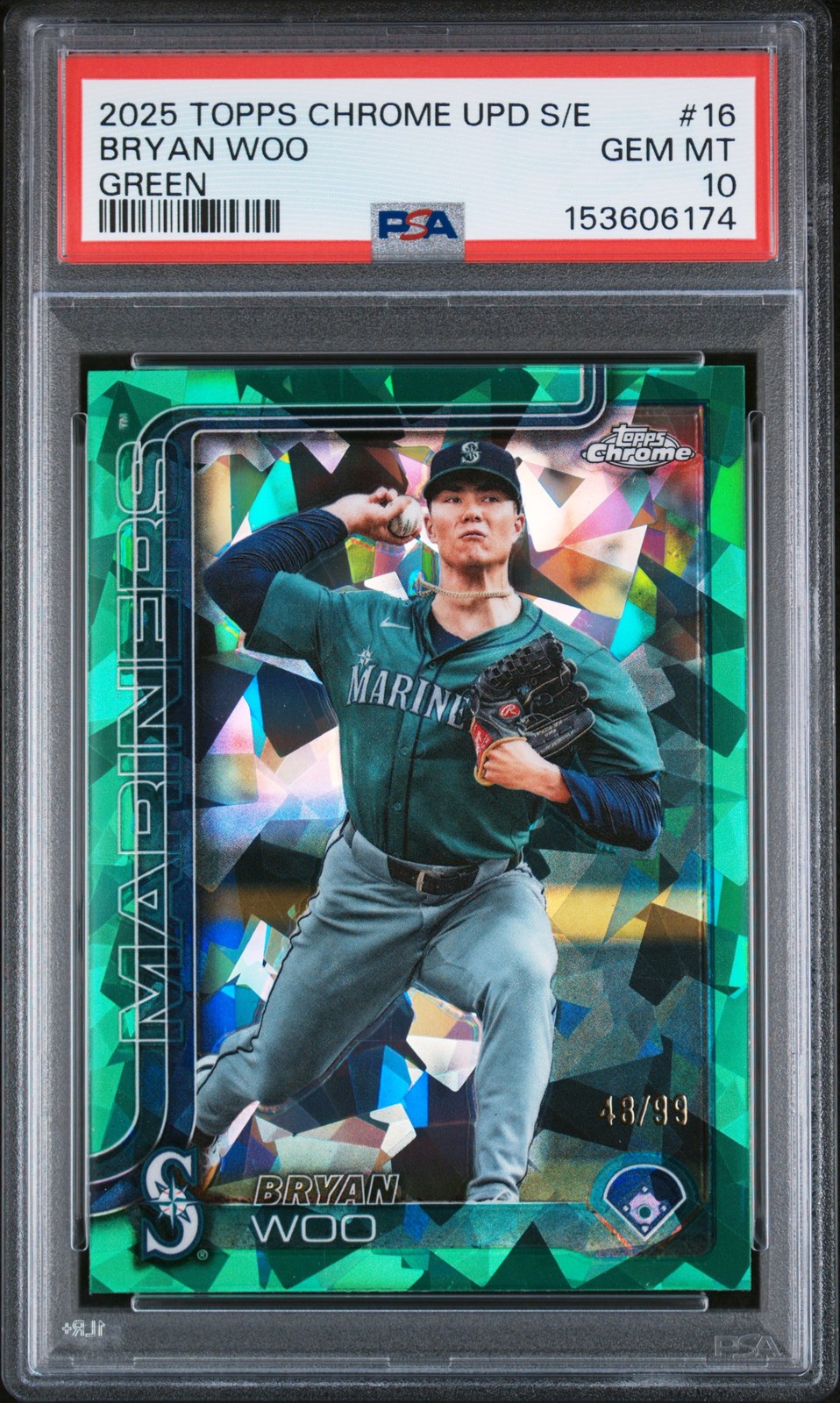 Bryan Woo - 2025 Topps Chrome Update Sapphire Green /99 PSA10 POP 1 | Mariners
