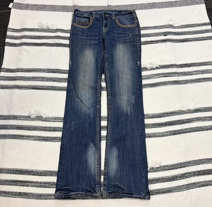 Vtg Y2K Womens Flare Jeans 28x35 Low Rise Bootcut Cowgirl Embroidered - Image 3 of 4