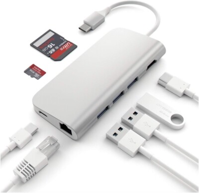 SATECHI Aluminium Multi-Port Adapter 4K HDMI, USB-C Pass Through, Gigabit Ethern