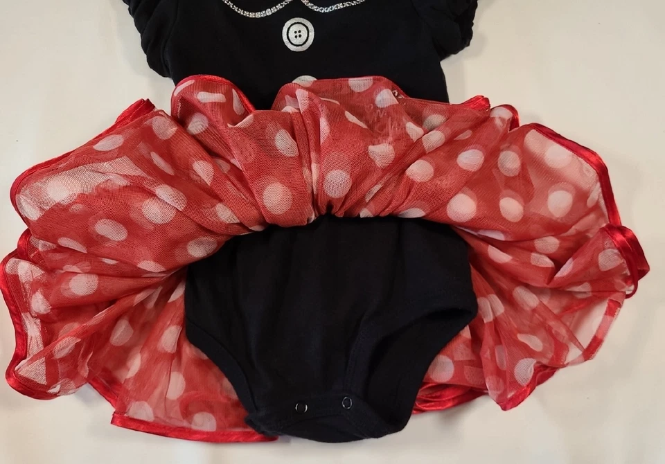 Vintage Disney Baby Minnie Mouse Bodysuit Dress Size 9 Months ToysRUs Black Red - Image 4 of 4
