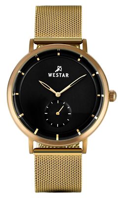 Westar-Profil Goldton Edelstahl Schwarz Zifferblatt Quarz 50247BZZ103 Herrenuhr